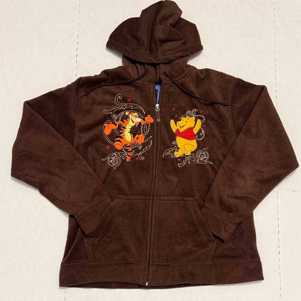 Vintage Disney Winnie the Pooh and Tigger Brown Zip Up Hoodie Size M